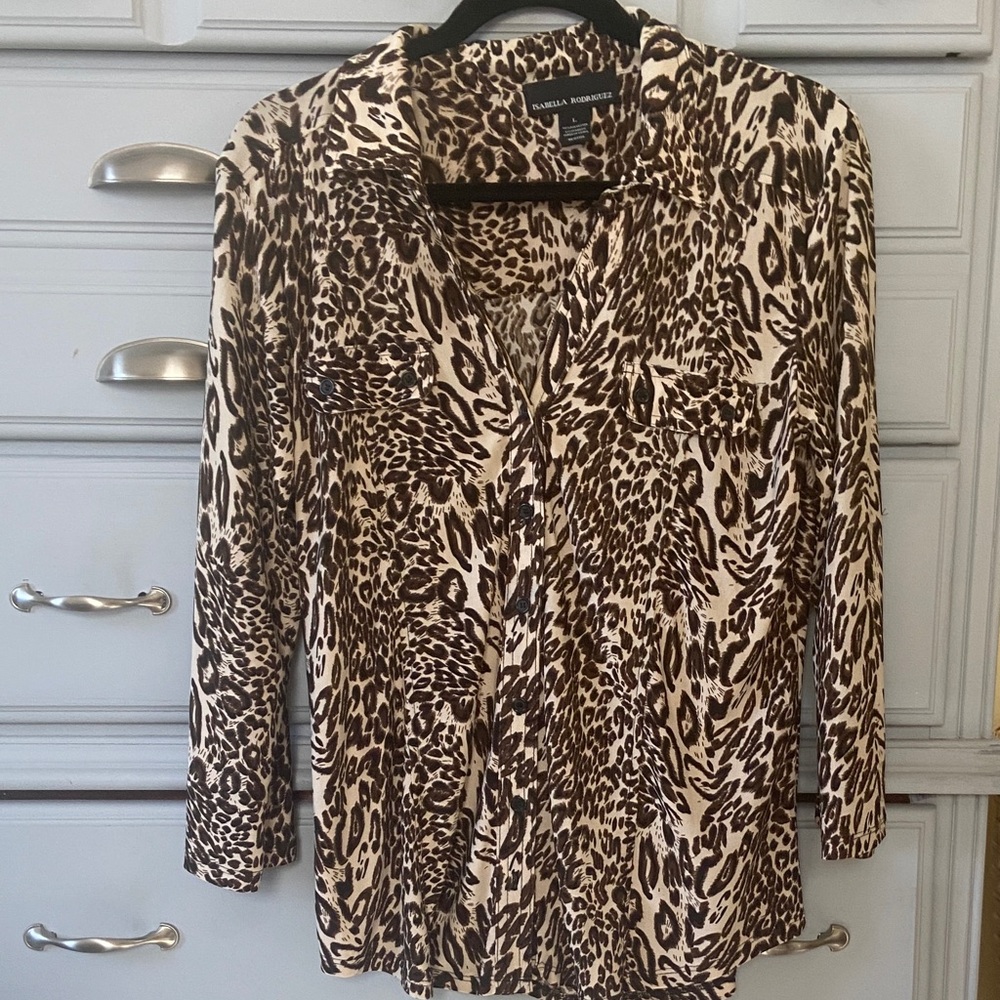 Isabella Rodriguez Animal Print Blouse - Brown and Cream large